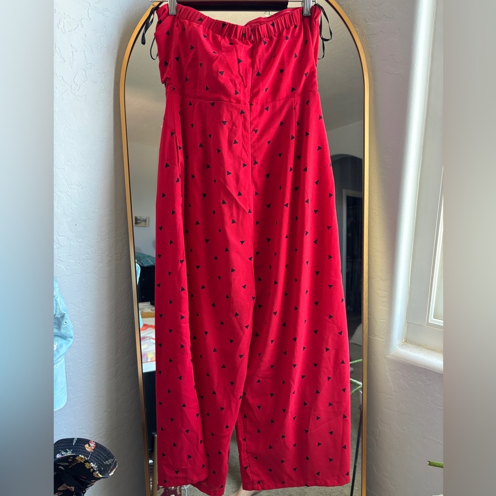 Lulus Nectar Red Print Strapless Tie-front Jumpsuit - Size M - Picture 7 of 11